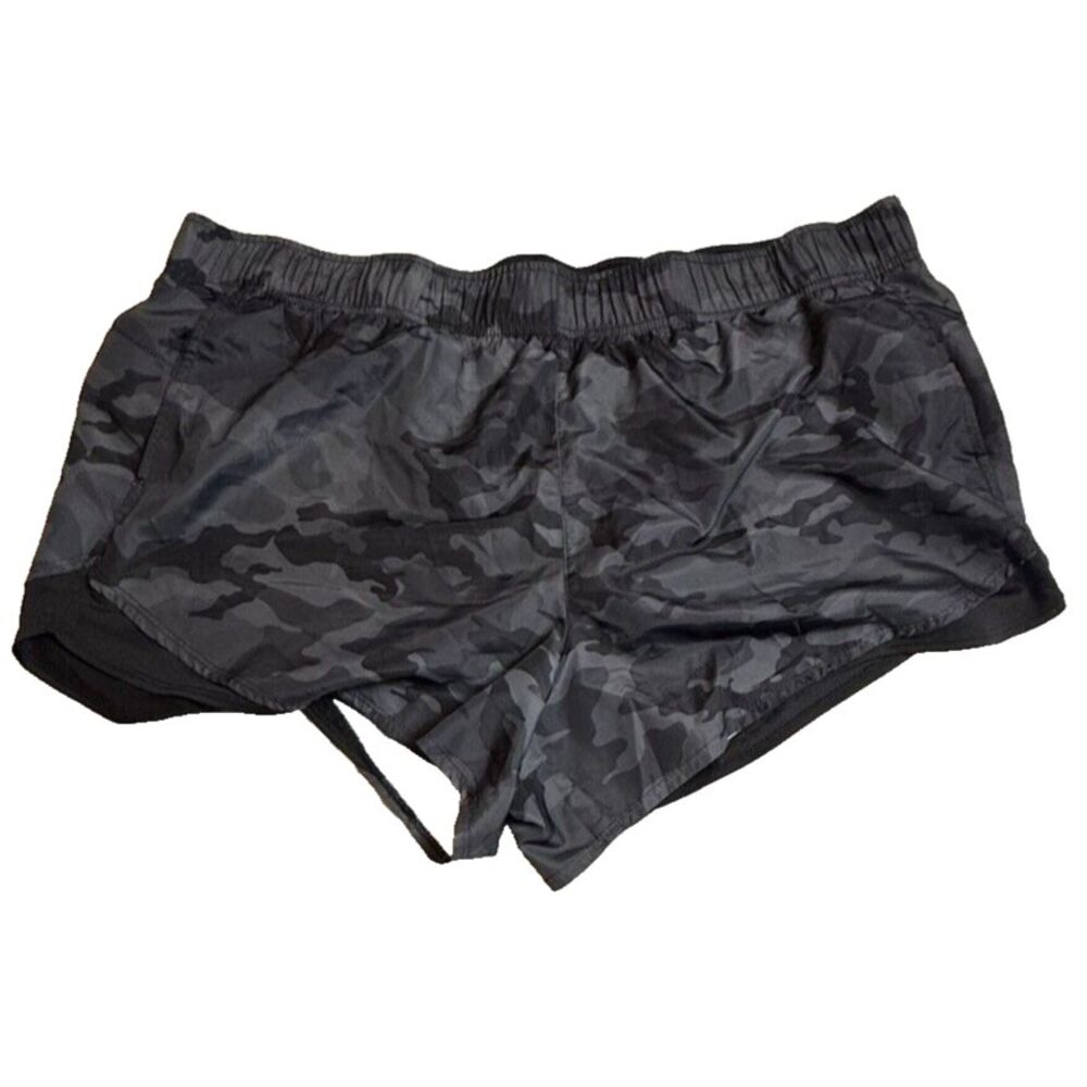 Women Athletic Works Black/Gray Camo Athletic Shorts W/Lining Size XXXL( 22)-452